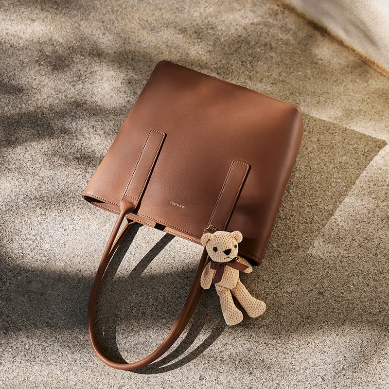 Teddy Bear Charm Brown Shoulder Tote Bag