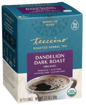 Teeccino Roasted Hearbal Tea Dandelion Dark Roast 10ct