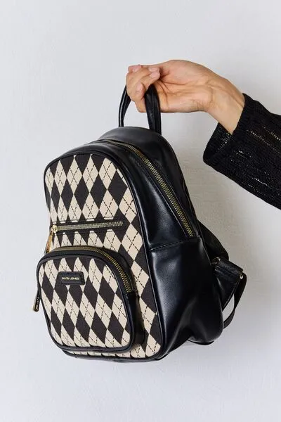 TEEK - Black DJ Argyle PU Leather Backpack