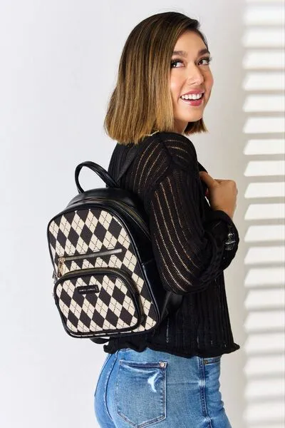 TEEK - Black DJ Argyle PU Leather Backpack