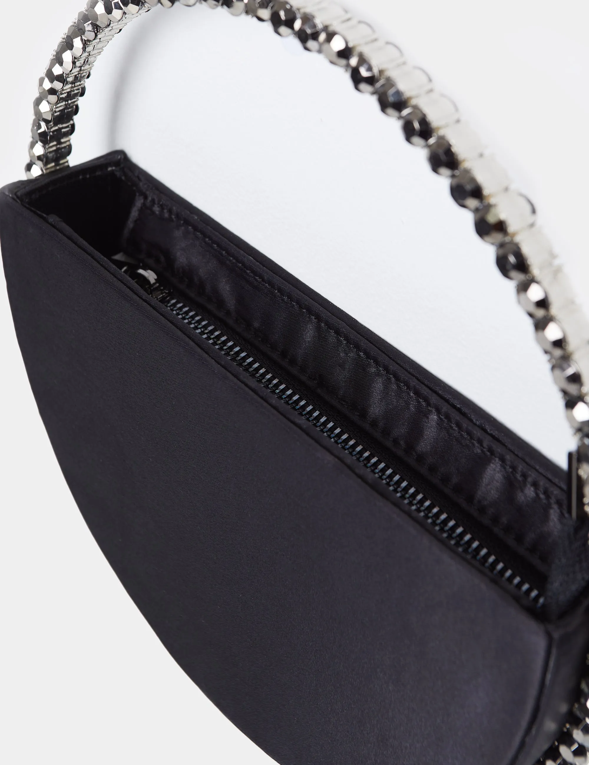 The Alessia Black Satin Circle Diamante Mini Handbag