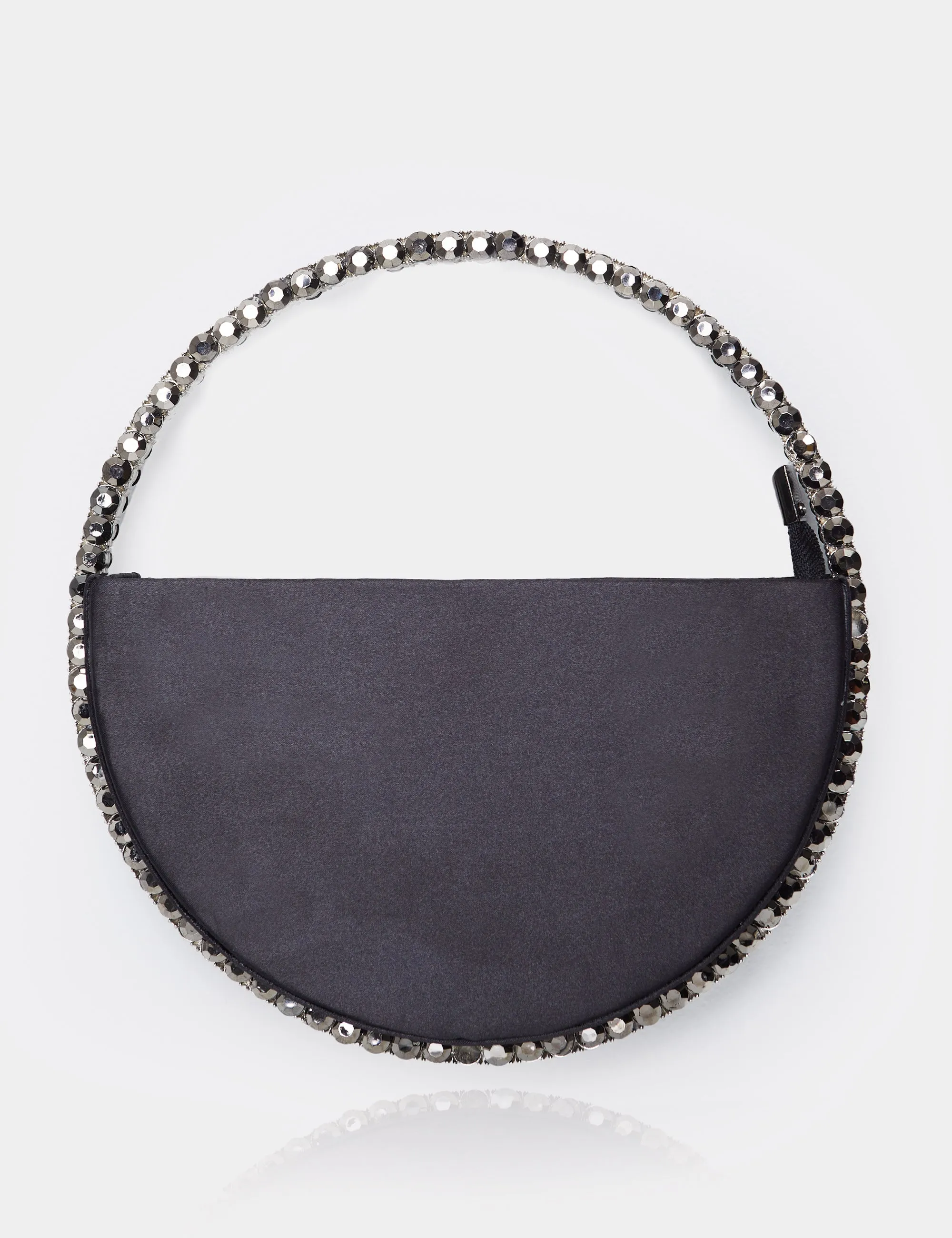 The Alessia Black Satin Circle Diamante Mini Handbag