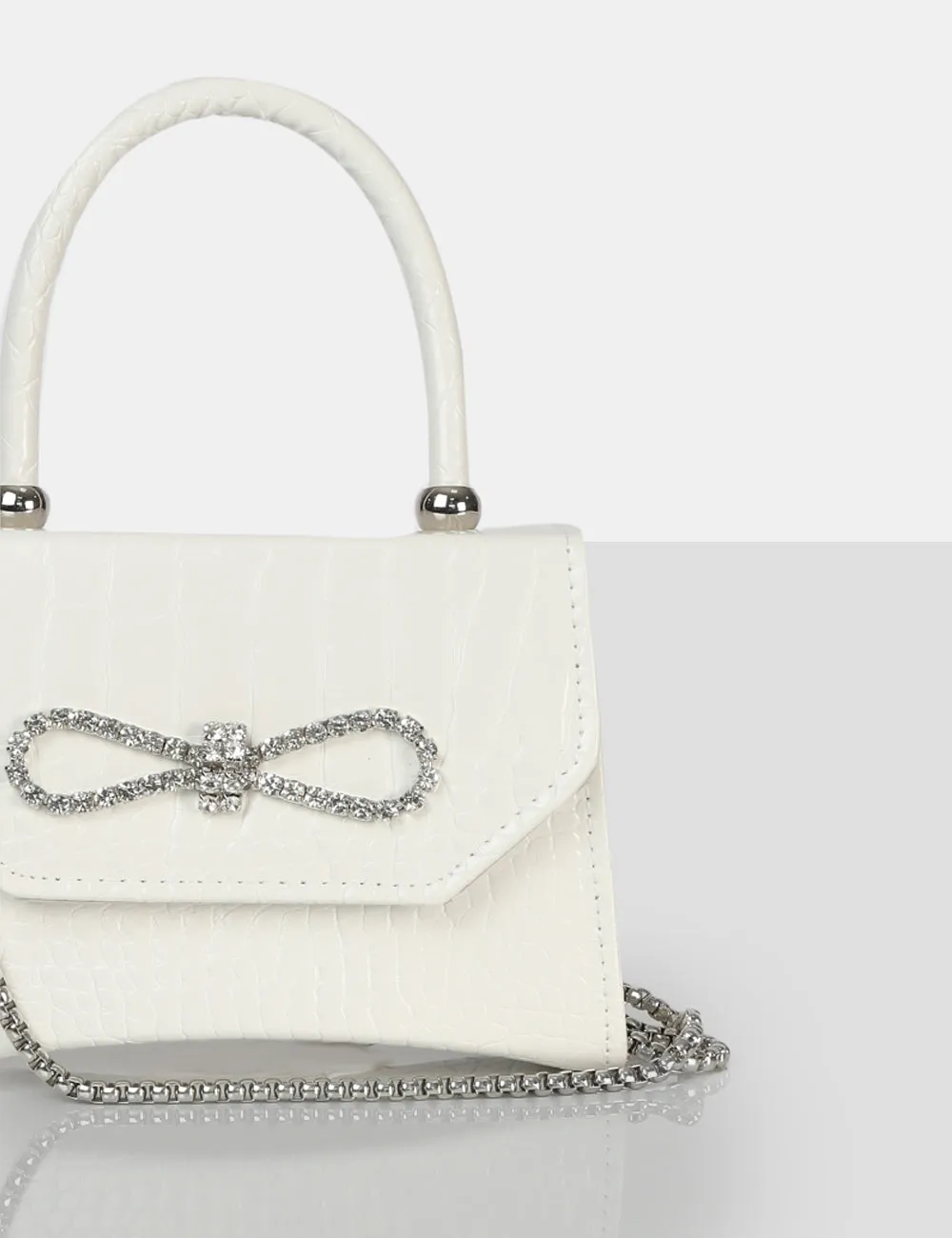 The Lore White Croc Diamante Bow Grab Bag