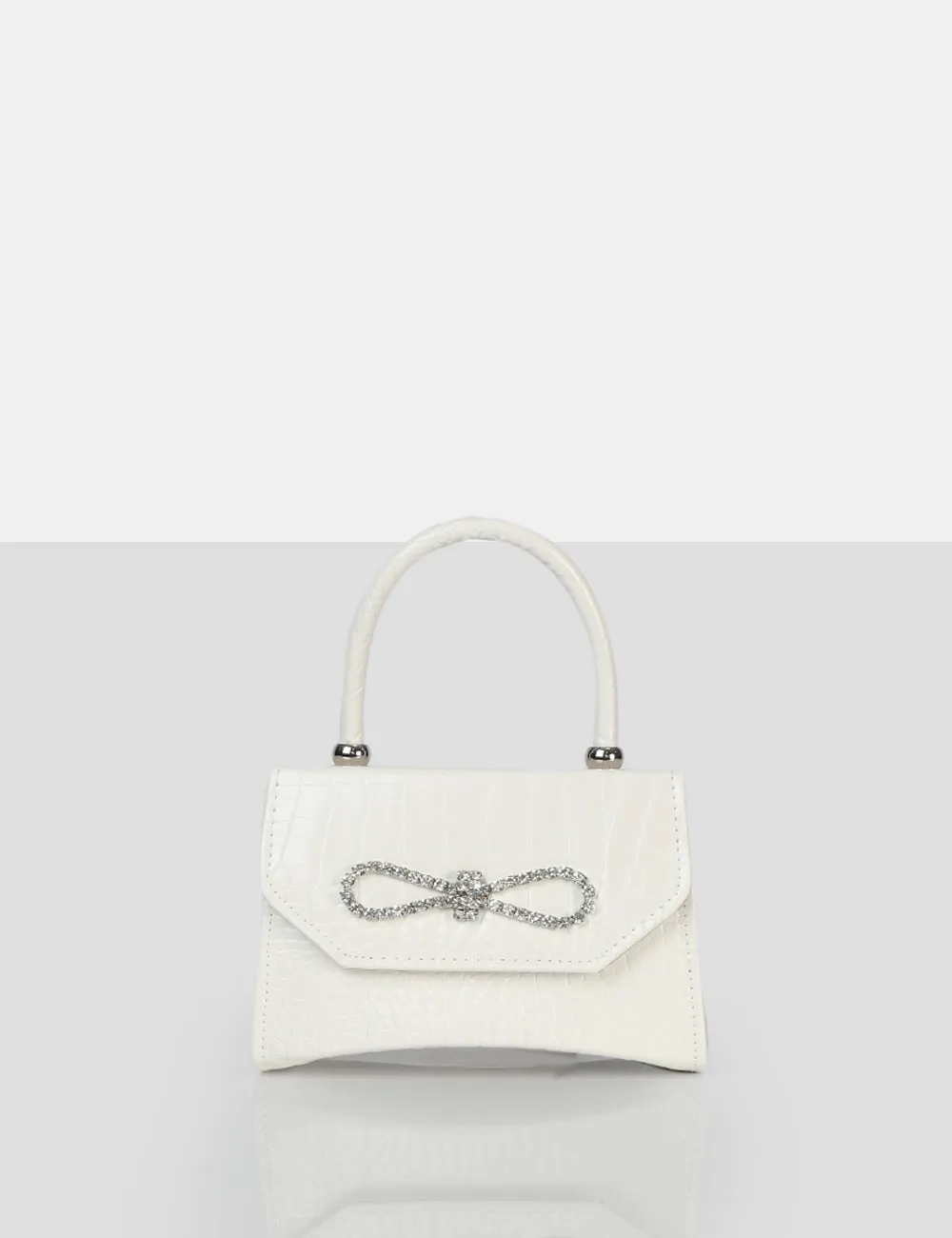 The Lore White Croc Diamante Bow Grab Bag