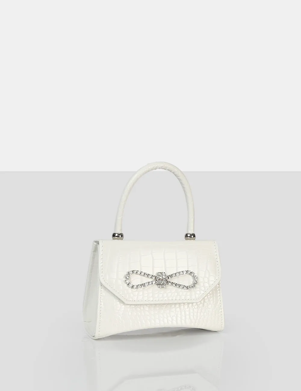 The Lore White Croc Diamante Bow Grab Bag