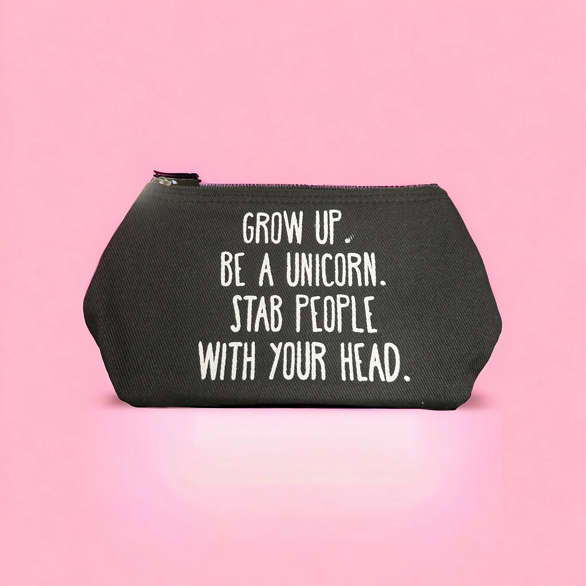 THE "GROW UP. BE A UNICORN 🦄" QUOTE Small Toiletry   Makeup Bag (BLACK CANVASS)