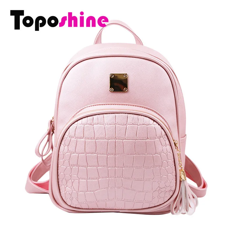 Toposhine 2016 New Korean Backpacks Fashion PU Leather Shoulder Bag Crocodile Pattern Small Backpack Embossed School Bags 1560