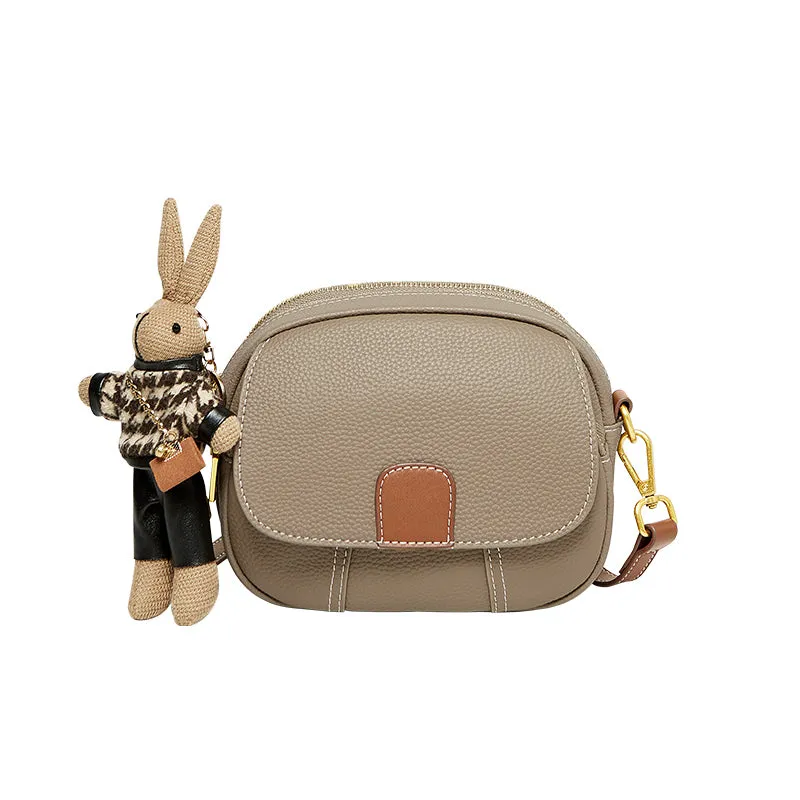 Trendy Rabbit Charm Round Leather Bag