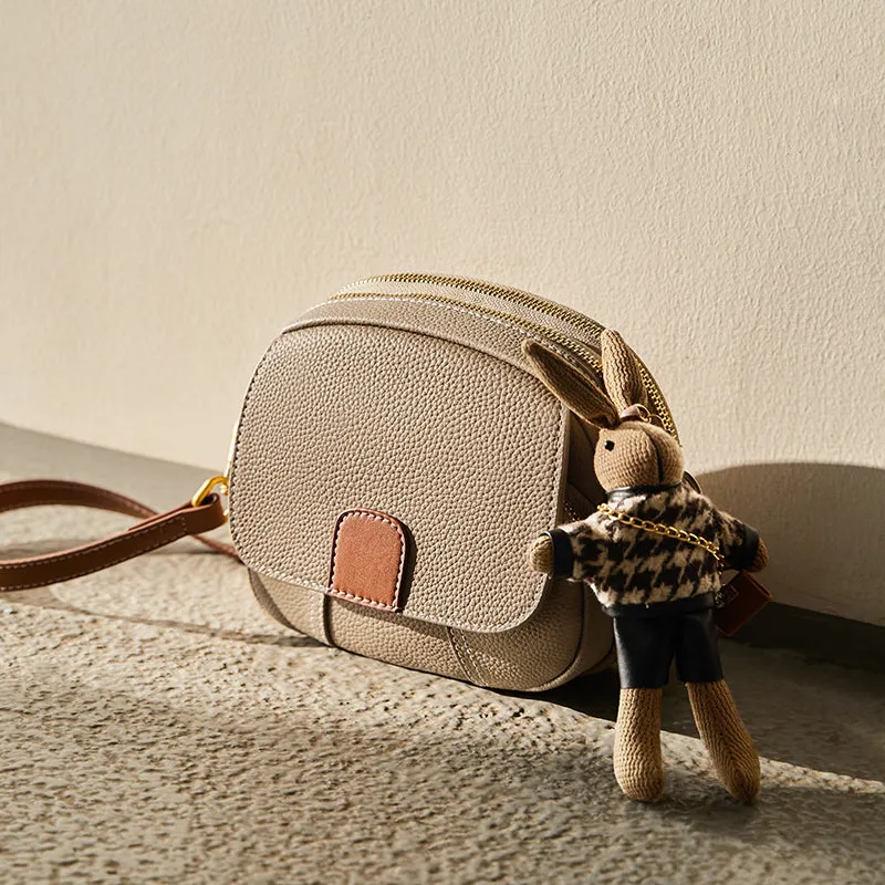 Trendy Rabbit Charm Round Leather Bag