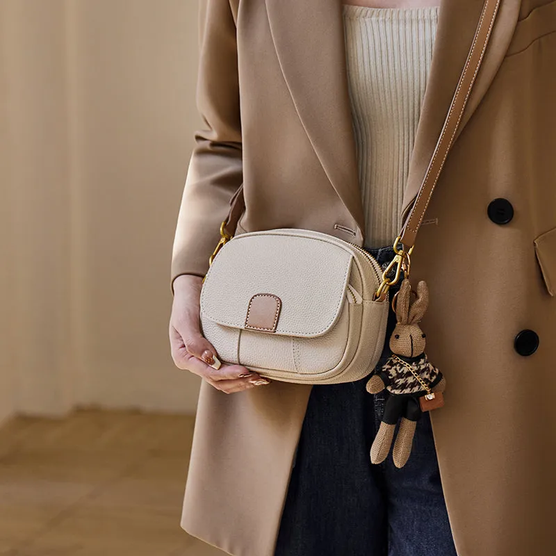 Trendy Rabbit Charm Round Leather Bag