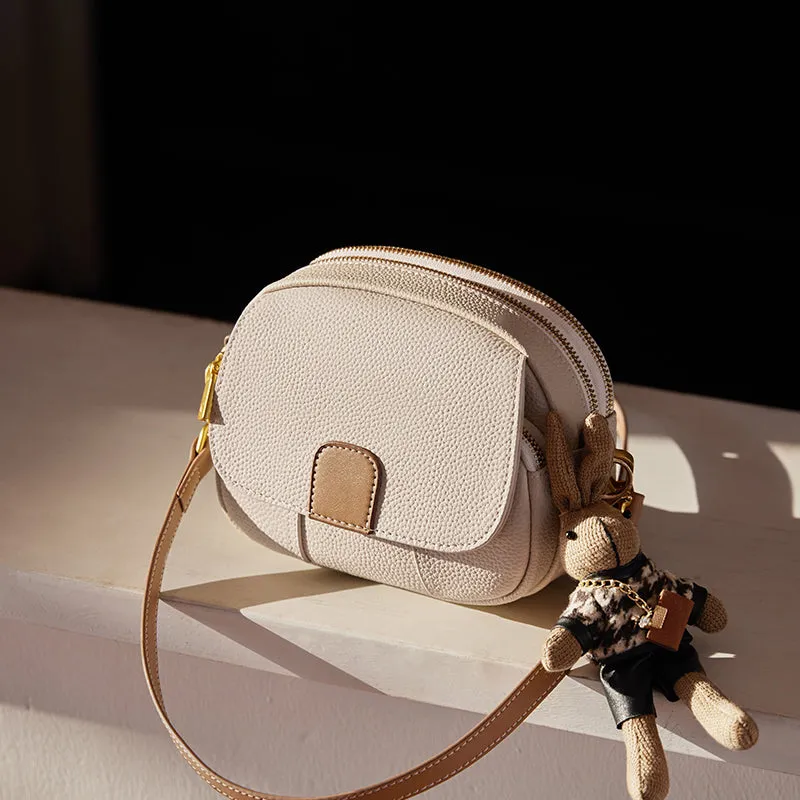 Trendy Rabbit Charm Round Leather Bag