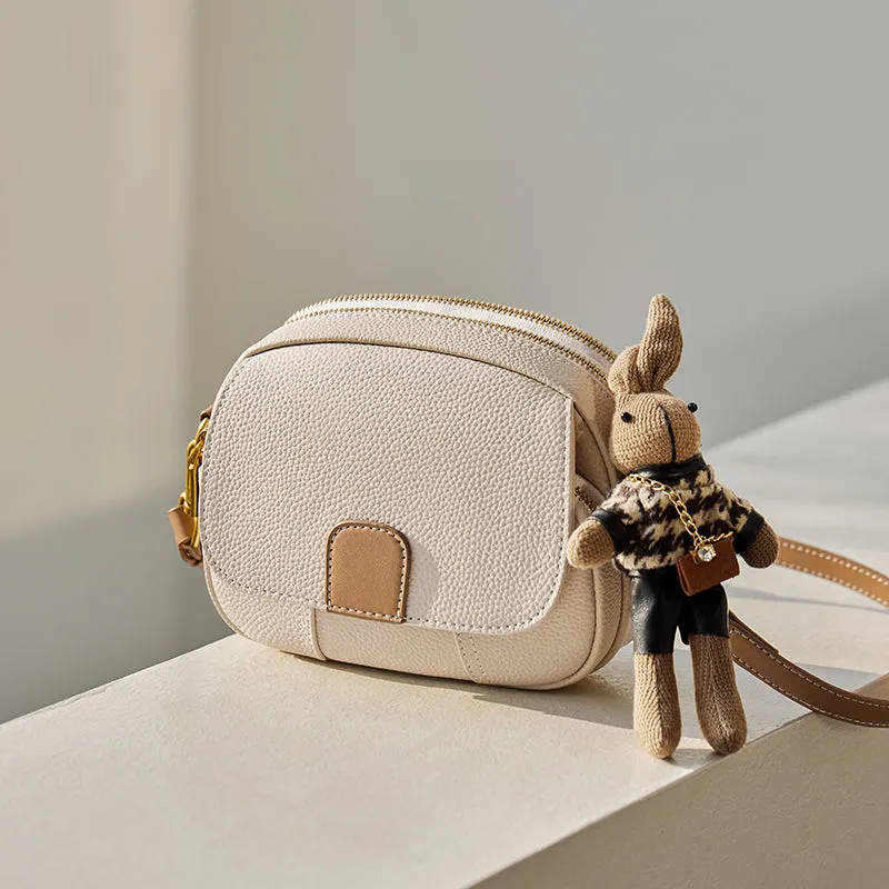 Trendy Rabbit Charm Round Leather Bag