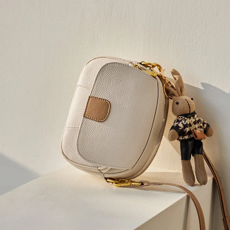 Trendy Rabbit Charm Round Leather Bag