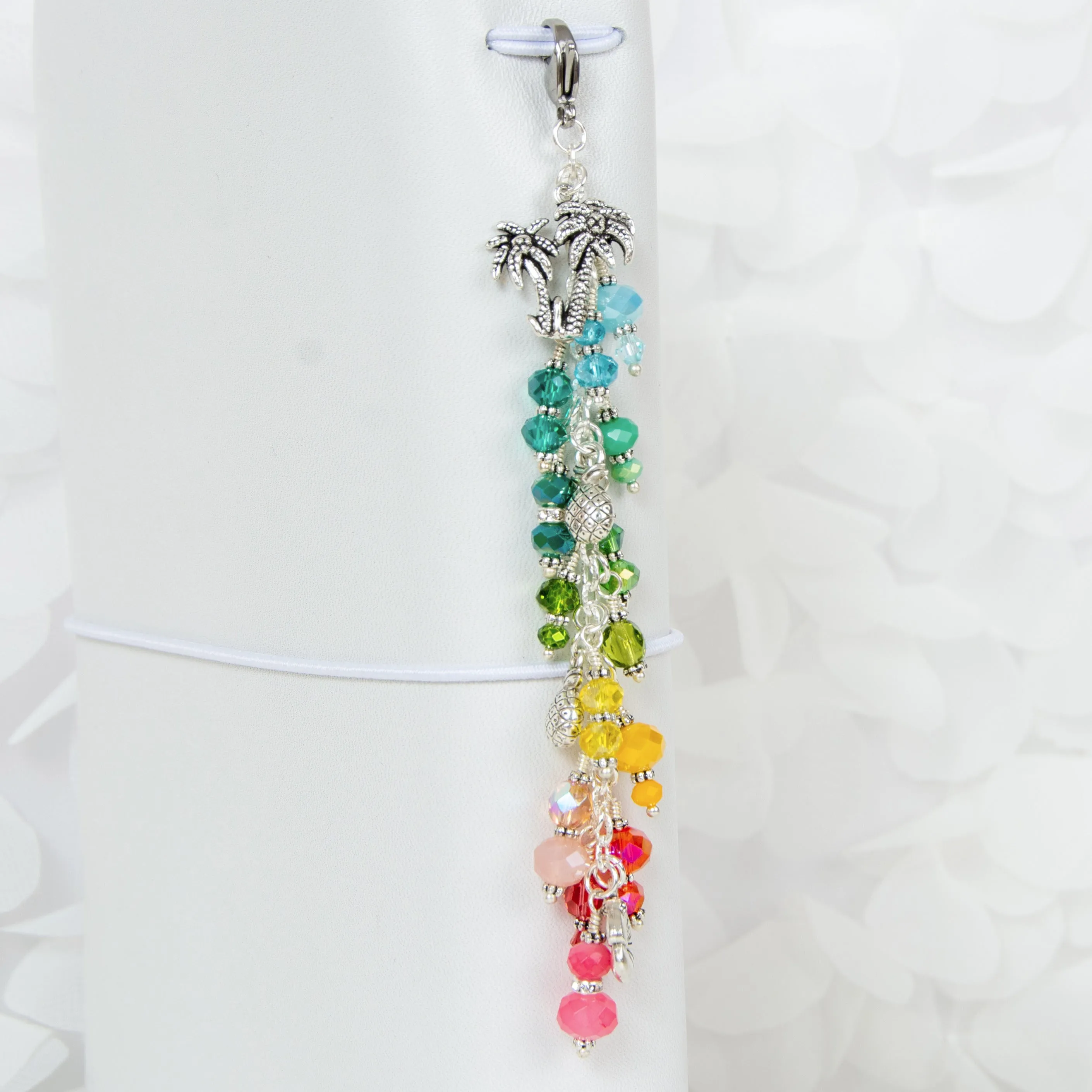 Tropical Planner Charm with Flower, Pineapple and Palm Tree and a Rainbow Crystal Dangle