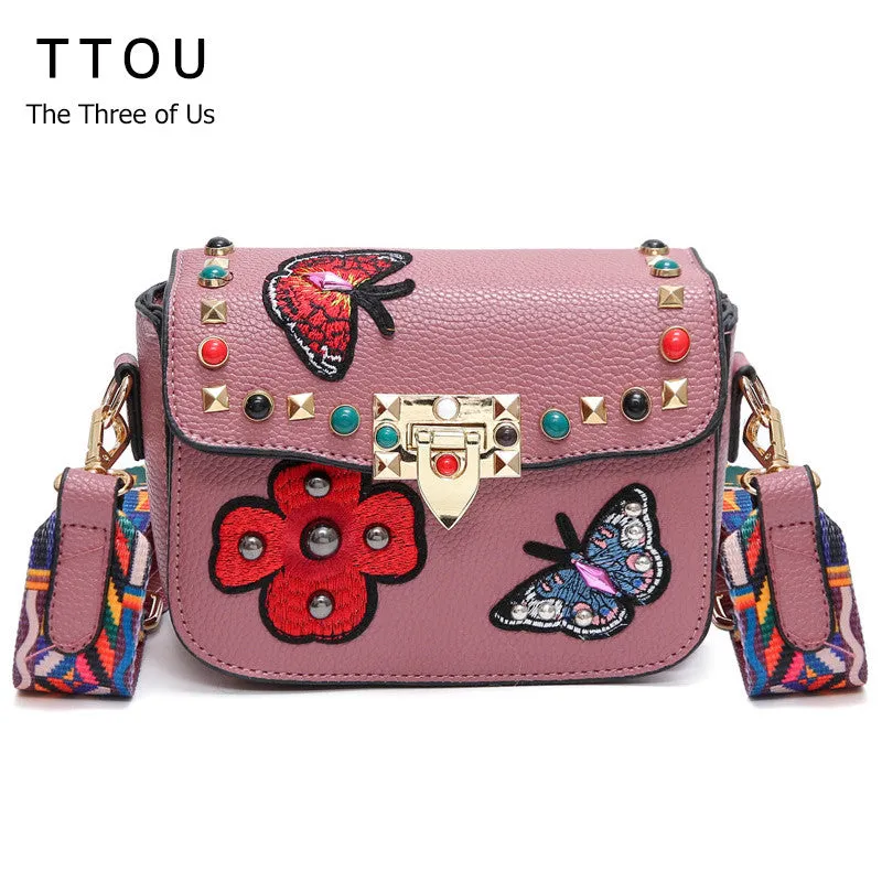 TTOU NEW Arrival Floral Designer Women Shoulder Bag PU Leather Colorful Strap Messenger Crossbody Luxury Handbags Women Bags