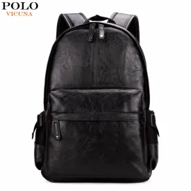 VICUNA POLO Famous Brand Preppy Style Leather School Backpack Bag For College Simple Design Men Casual Daypacks mochila male New