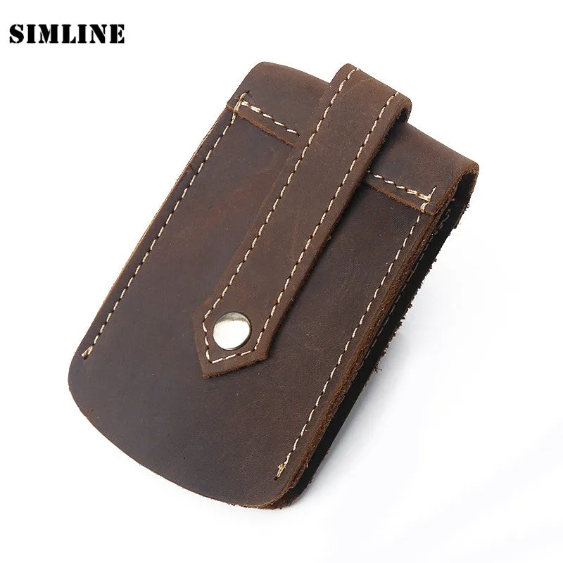 Vintage Casual 100% Genuine Leather Men Men's Car Key Wallet Wallets Holder Case Waist Bag Housekeeper Organizer Holders For Man