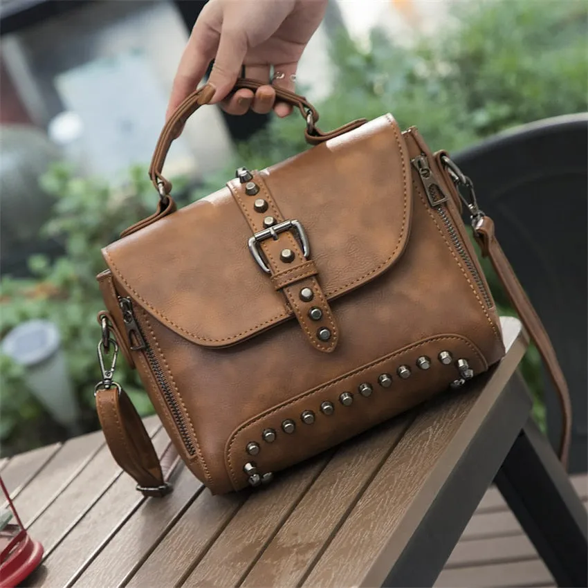 Vintage Cross body Leather Rivet Shoulder Bag