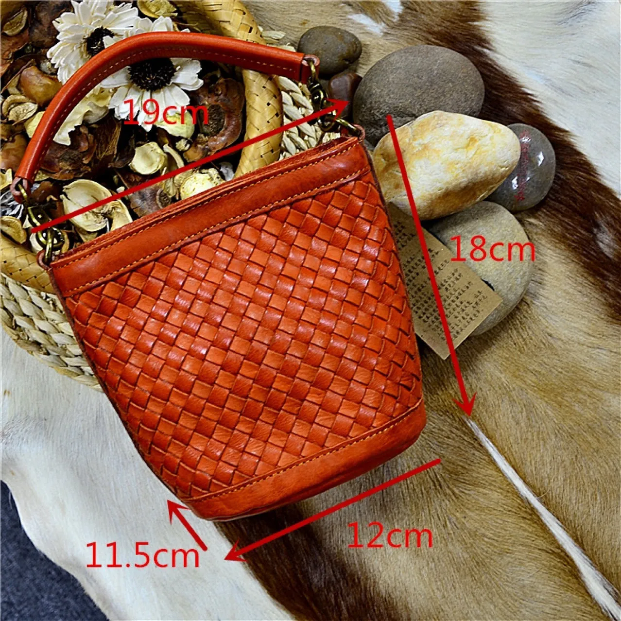 Vintage Handmade Woven Leather Crossbody Handbag 21181