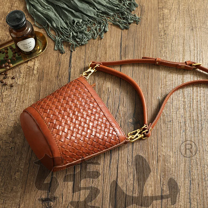 Vintage Handmade Woven Leather Crossbody Handbag 21181