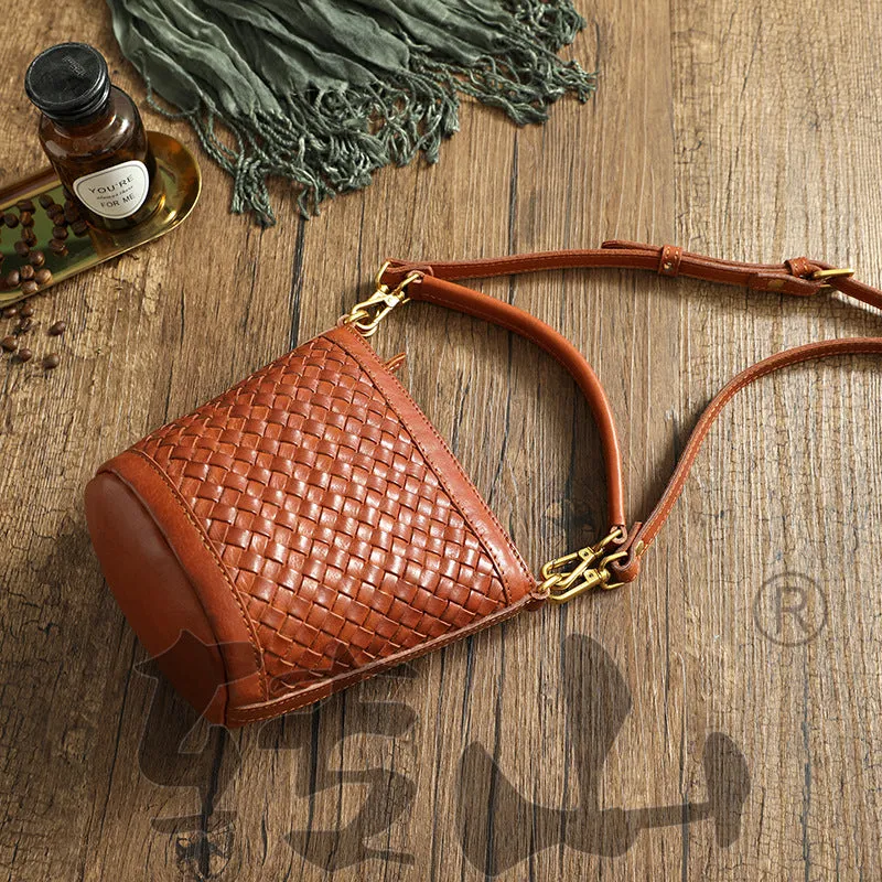 Vintage Handmade Woven Leather Crossbody Handbag 21181