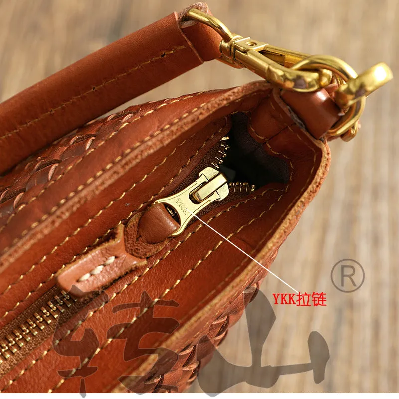 Vintage Handmade Woven Leather Crossbody Handbag 21181