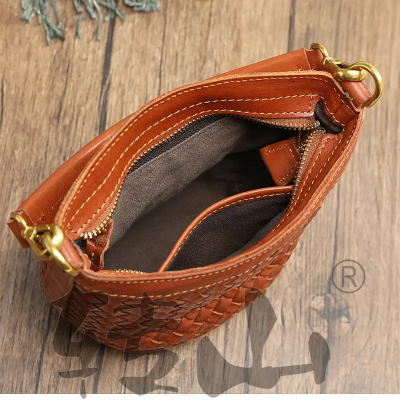 Vintage Handmade Woven Leather Crossbody Handbag 21181