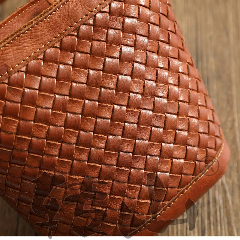 Vintage Handmade Woven Leather Crossbody Handbag 21181