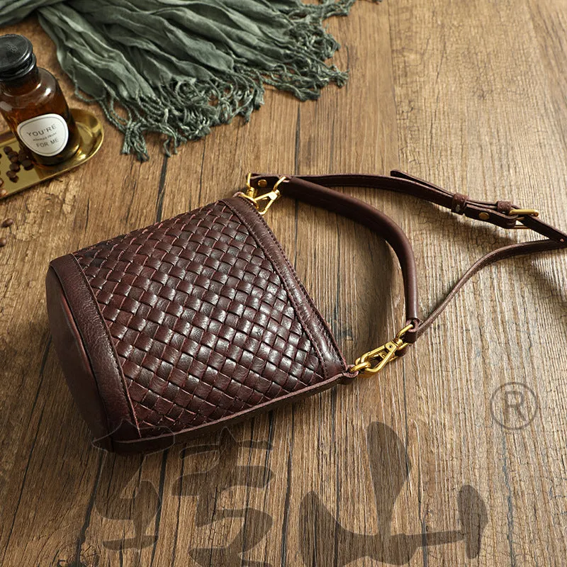 Vintage Handmade Woven Leather Crossbody Handbag 21181