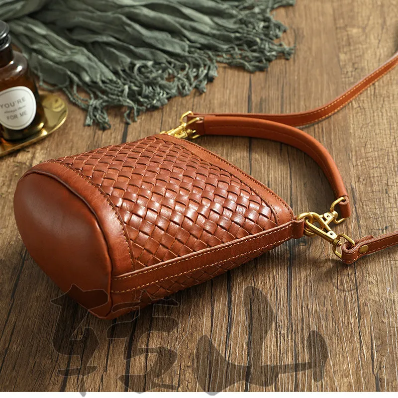 Vintage Handmade Woven Leather Crossbody Handbag 21181