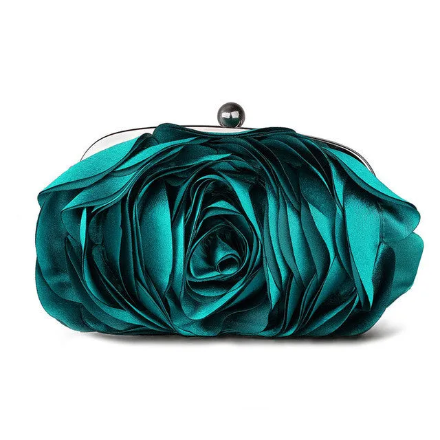 Vintage Ladies Floral Evening Bag Woman Fashion Rose Flower Chain Hand Bag Wedding Party Clutch Dinner Small Purse bolso XA140H