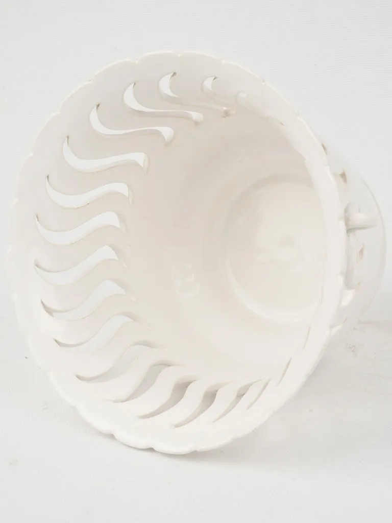 Vintage White Ceramic Cachepot w/ Wavy Cut-Out Design 7"