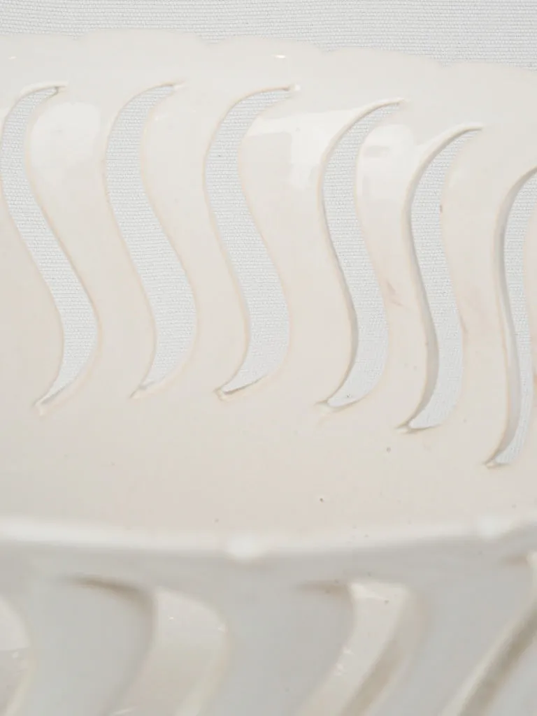 Vintage White Ceramic Cachepot w/ Wavy Cut-Out Design 7"