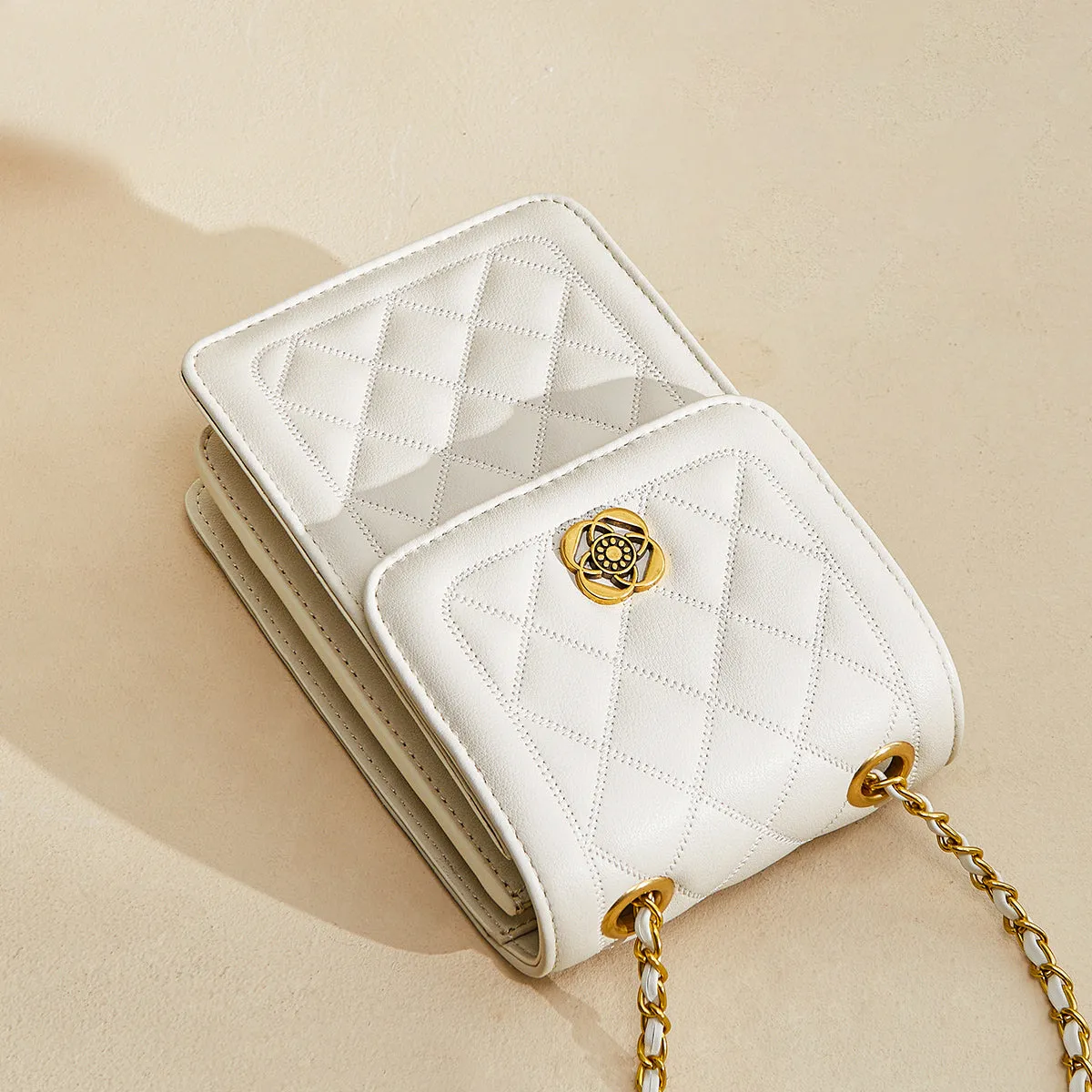 White Quilted Leather Chain Strap Bag