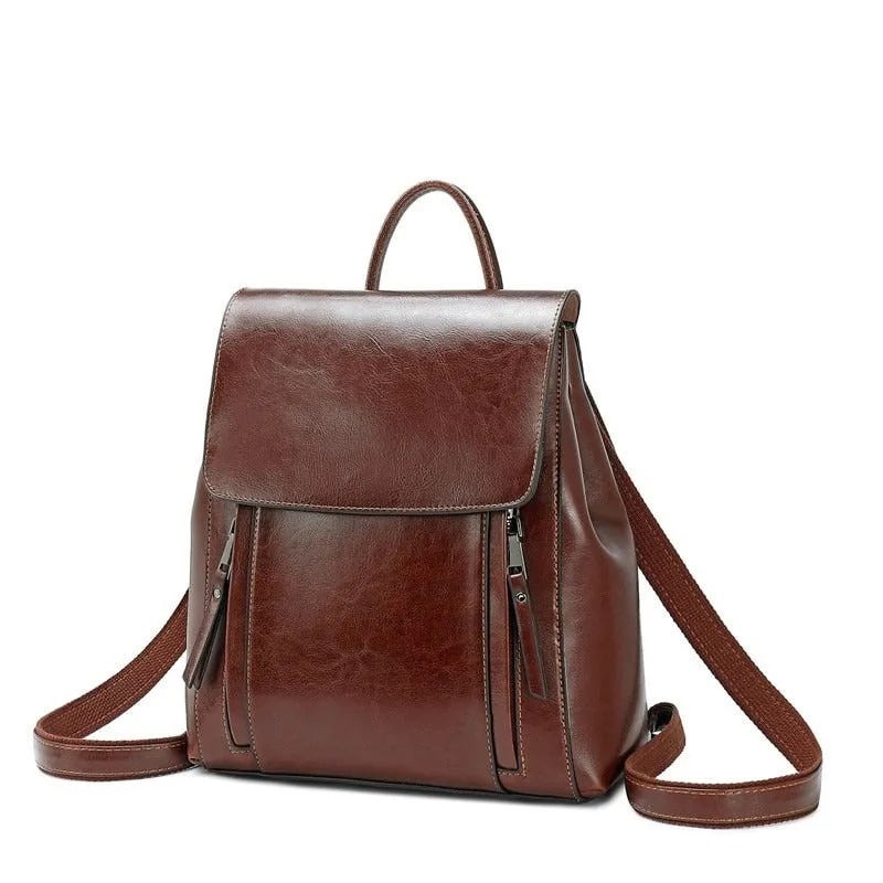 Women Genuine Leather Shoulder Backpack