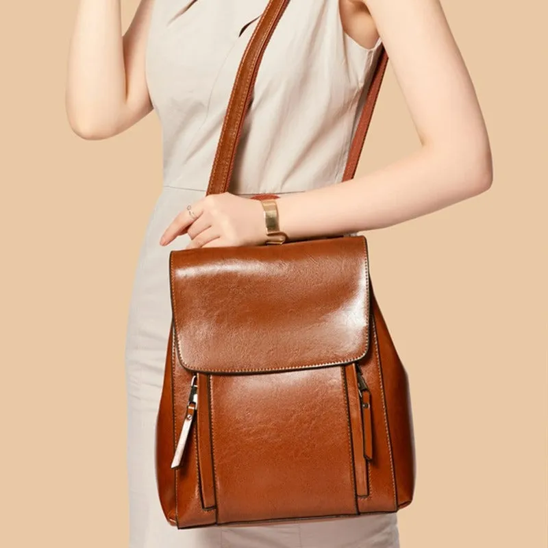 Women Genuine Leather Shoulder Backpack