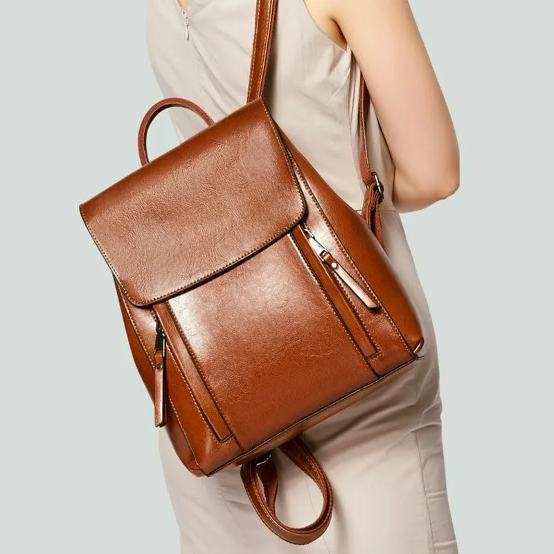 Women Genuine Leather Shoulder Backpack